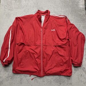 Coca-Cola Jacket Mens 2XL Red White Full‎ Zip Windbreaker Elite Patch Logo Retro
